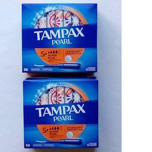 2 Packs Tampax Pearl Super Plus Absorbency Unscented Tampons (total 72 tampons)